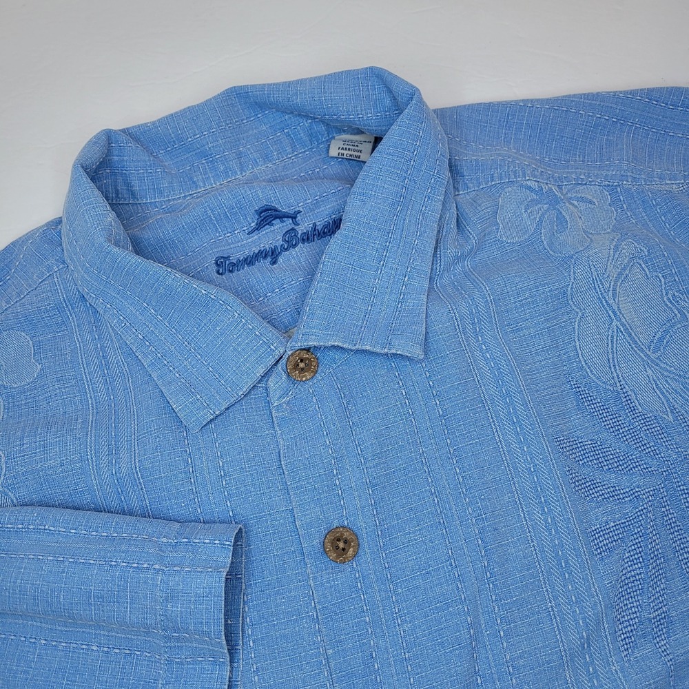 Tommy Bahama 100% SILK‎ Camp Hawaiian Shirt Men 2XLB Blue Floral Texture